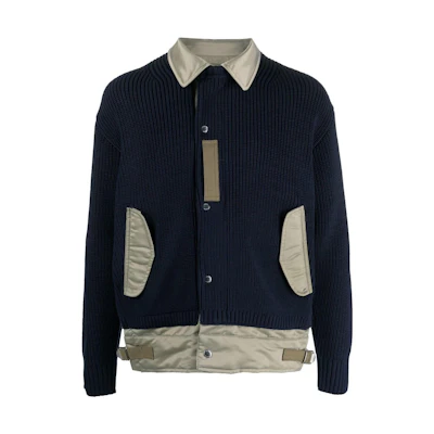 Sacai SS23 Spliced Button-Up Long-Sleeve Jacket Navy Blue 23-02995M-201