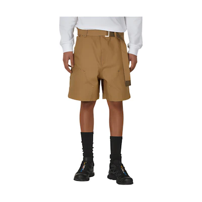 Sacai SS24 Beige Woven Belt Zip Closure Casual Shorts for Men. 24-03392M-651