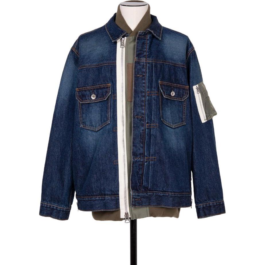 Sacai SS24 Blue Zip-Up Oversized Pocket Long-Sleeve Cotton Jacket Mens. SCM-205-401