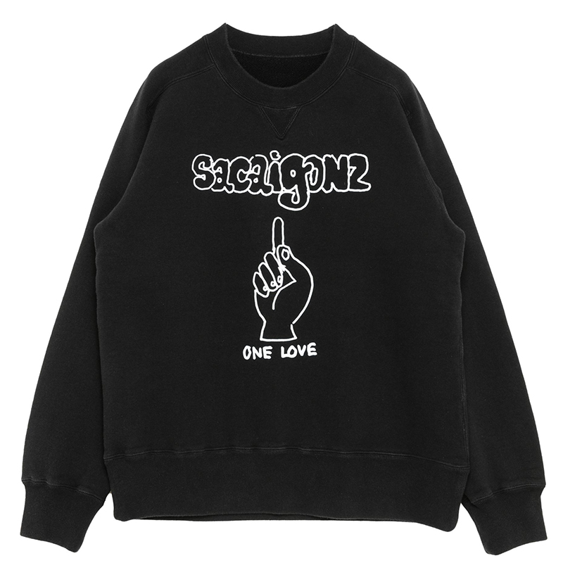 Sacai SS24 Logo Finger Graphic Black Unisex Crewneck Long-Sleeve Sweatshirt 24-0818S-001