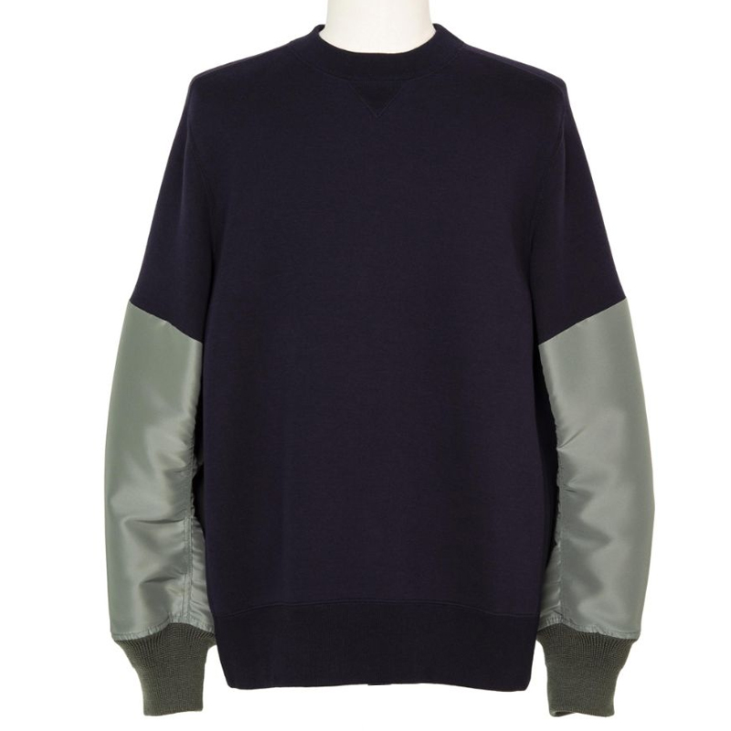 Sacai SS24 Sponge Sweat Pullover Navy Blue Unisex Casual Patchwork Crewneck 24-03456M-263