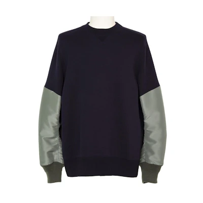 Sacai SS24 Sponge Sweat Pullover Navy Blue Unisex Casual Patchwork Crewneck 24-03456M-263