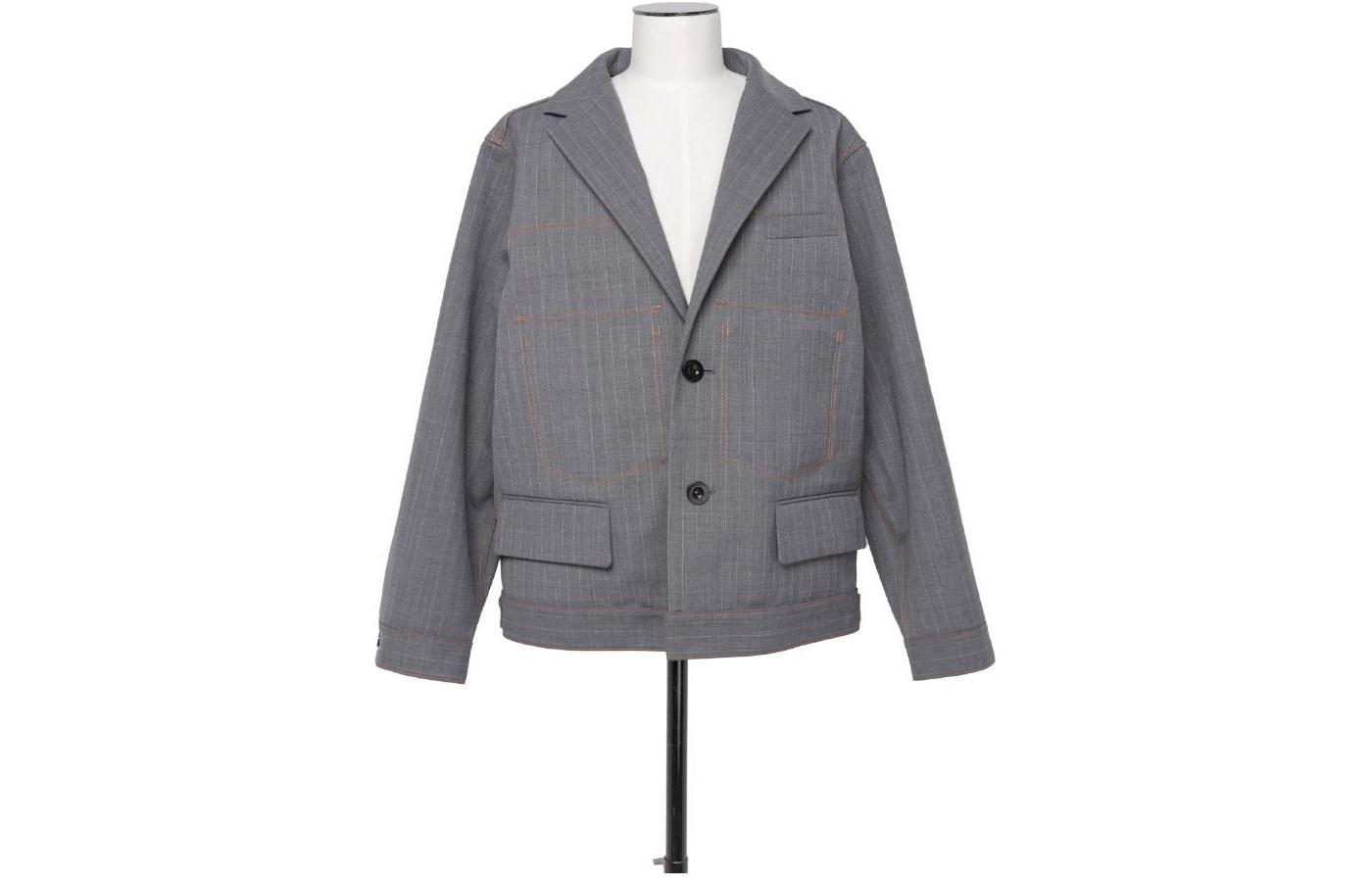 Sacai Striped Button-Up Oversized Blazer Jacket Grey 24-03346M-301