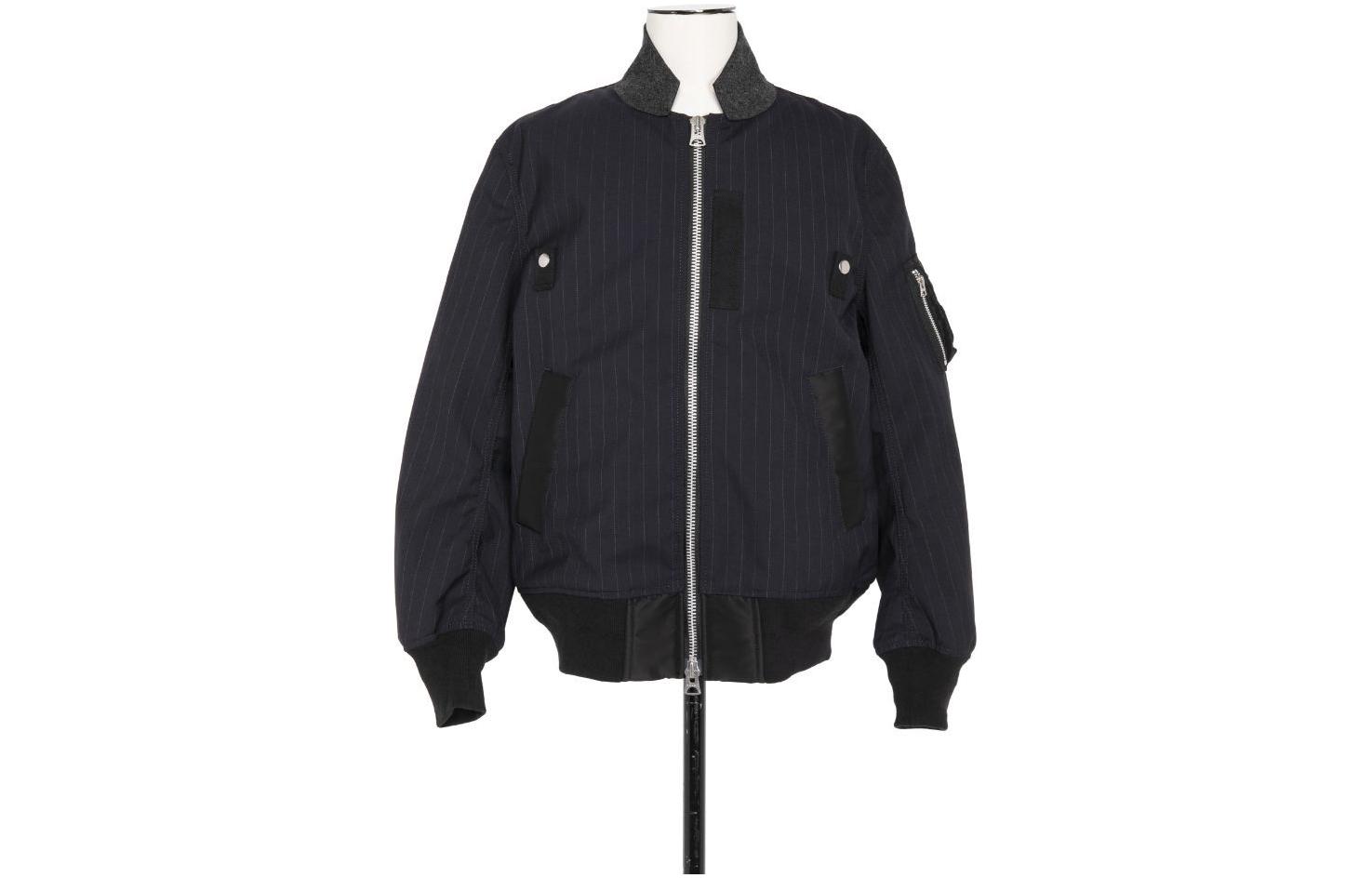 Sacai Striped Design Drop-Shoulder Zip Jacket Navy Blue 24-03339M-201