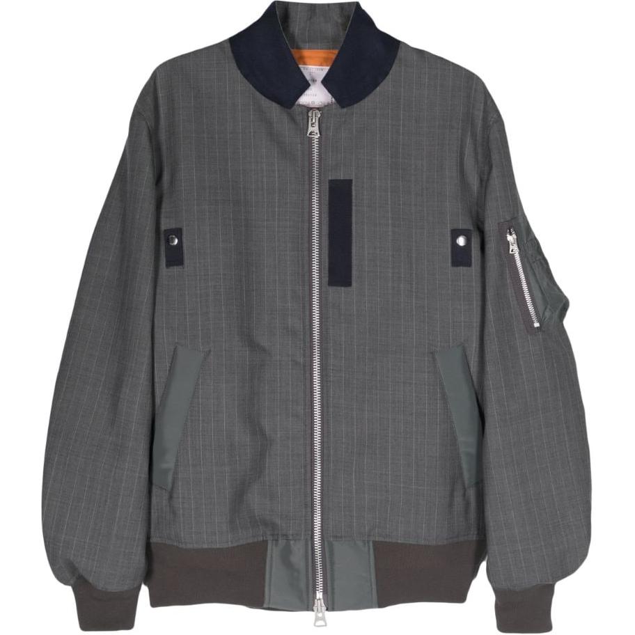 Sacai Striped Drop-Shoulder Zip Jacket Grey 24-03339M-301