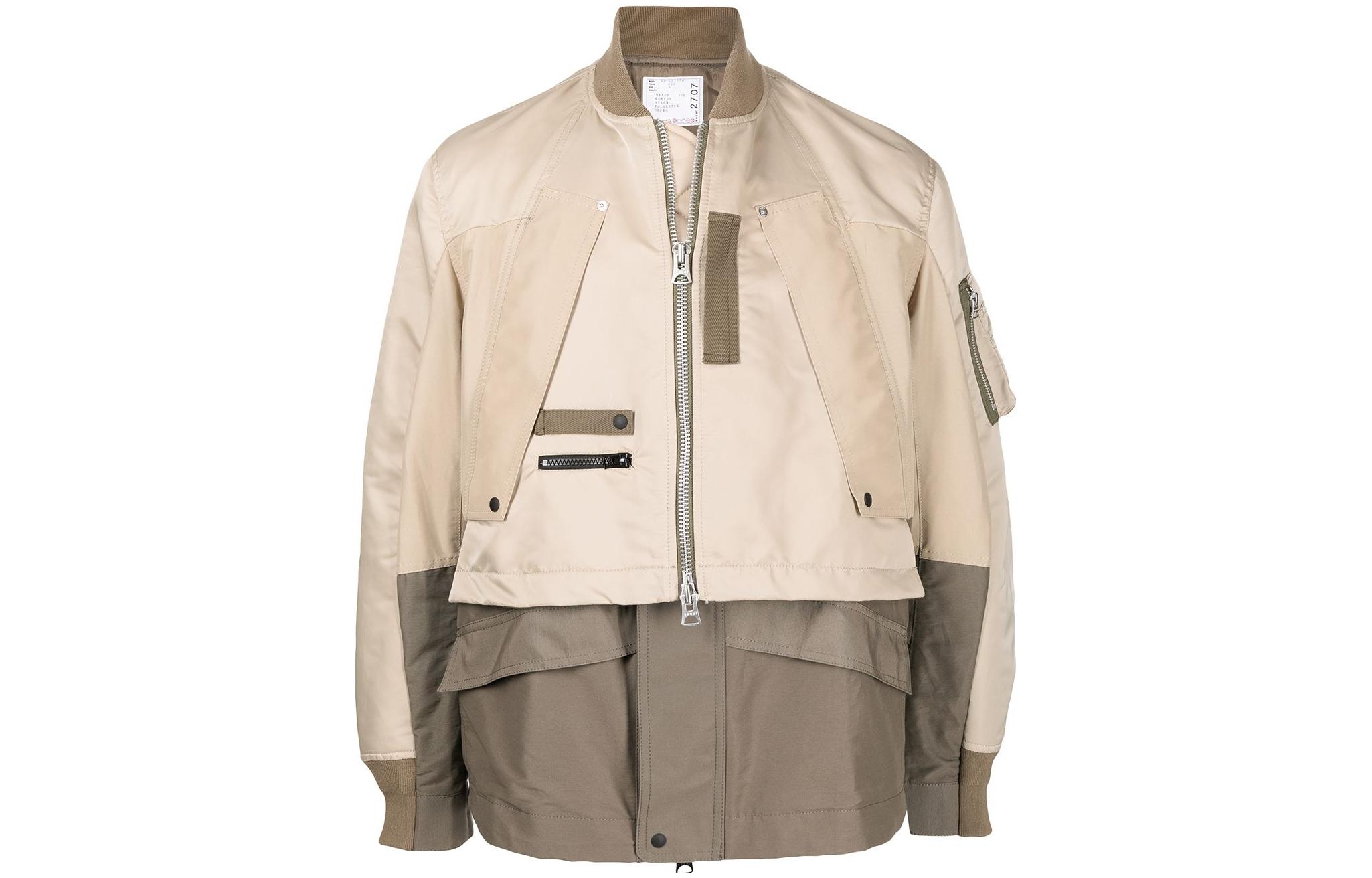 Sacai Two-Tone Aviator Jacket Khaki Color 2202707M