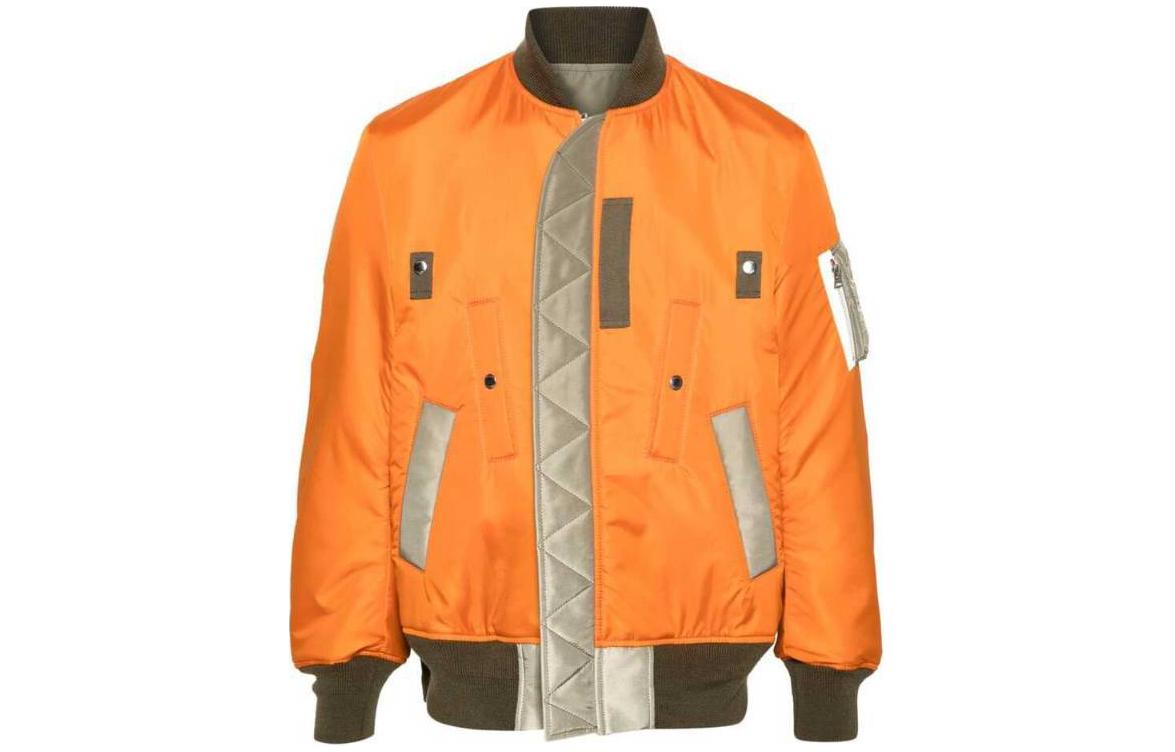 Sacai Two-Tone Zip-Up High Collar Jacket Orange Long Sleeve Outerwear 2403321M-851