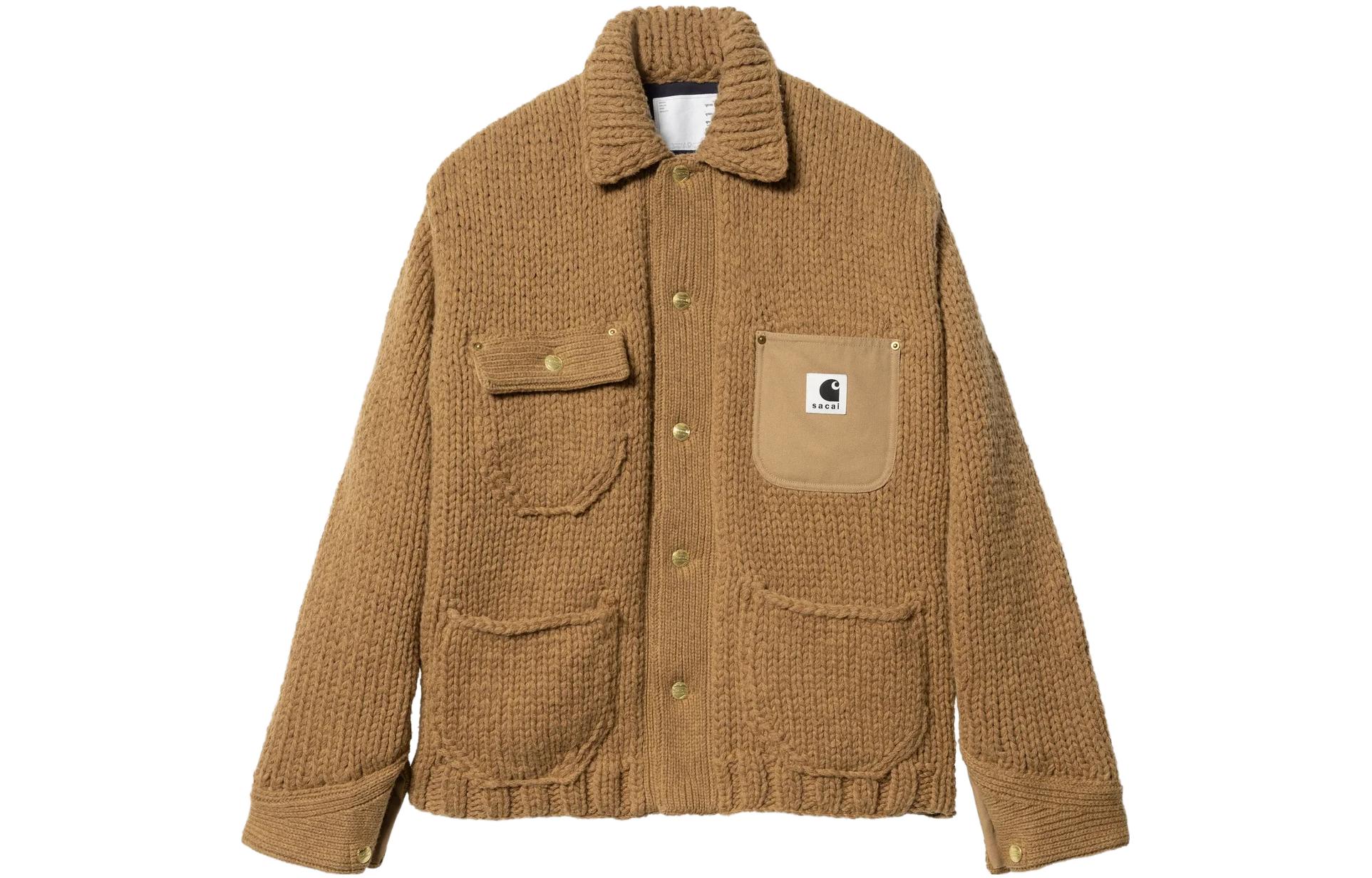 Sacai x Carhartt WIP FW23 Collared Multi-Pocket Knit Sweater Unisex Khaki. 23-03111M-651