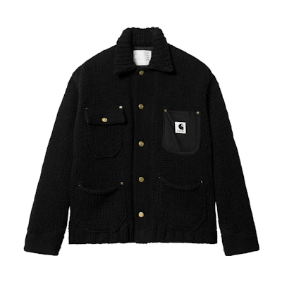 Sacai Carhartt WIP FW23 Knit Shirt Black Multi-Pocket Unisex Long Sleeve. 23-03111M-001