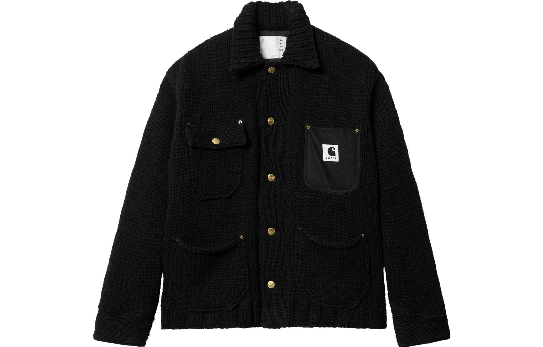 Order サカイ x カーハート WIP FW23 ニットシャツ ブラック マルチポケット ユニセックス 長袖 23-03111M-001