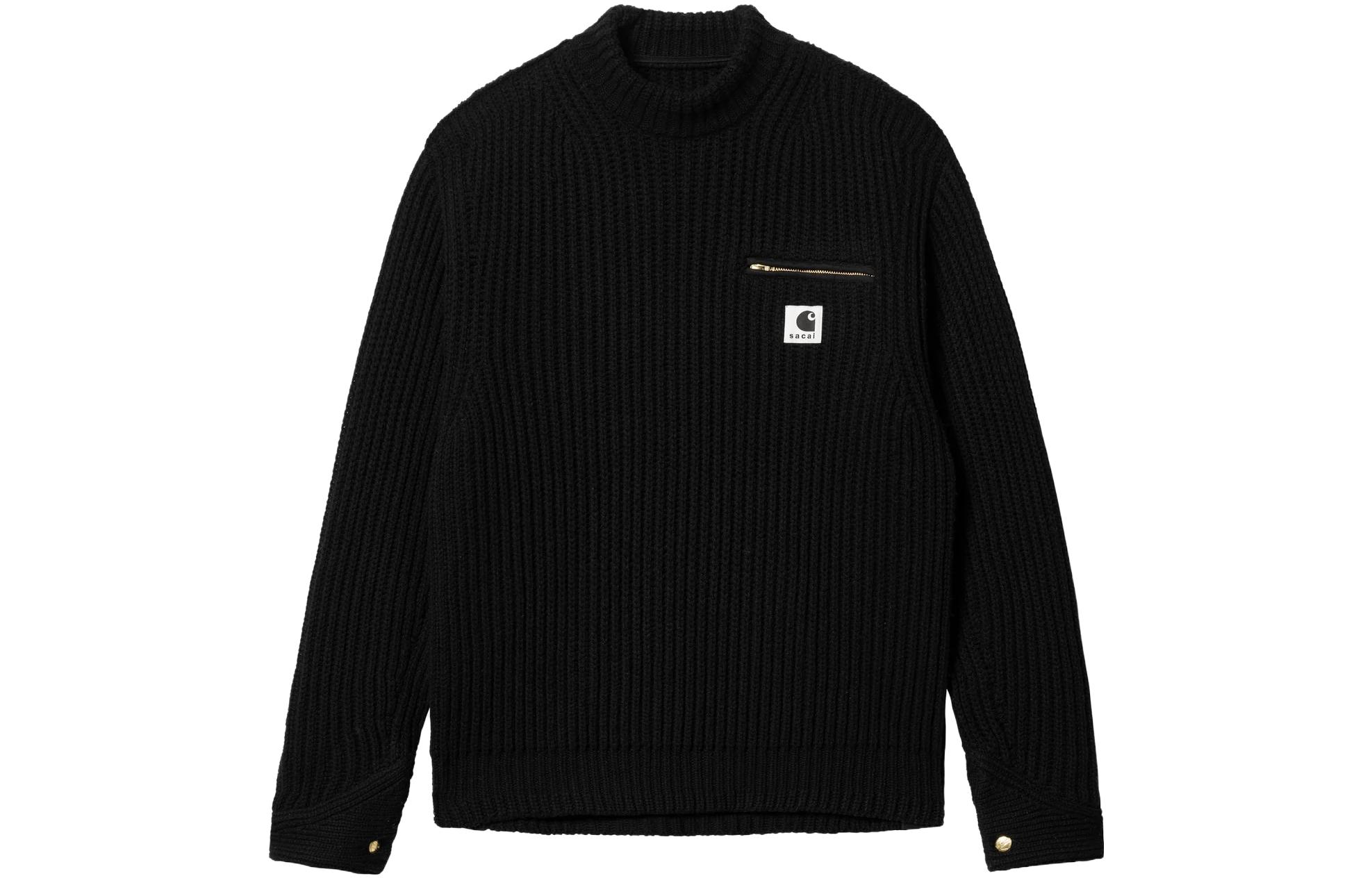 Sacai x Carhartt WIP FW23 Logo Patch Crewneck Sweater Black Unisex. 23-03112M-001