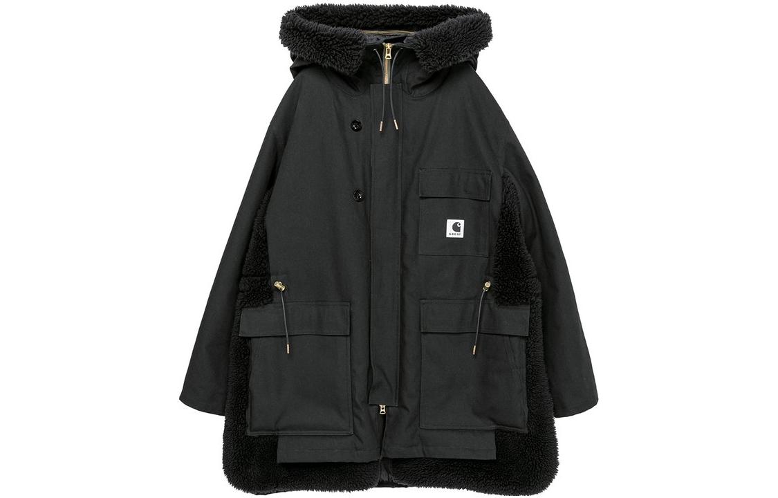 Sacai x Carhartt WIP FW23 Unisex Black Hooded Parka Jacket S-CTWIP-003