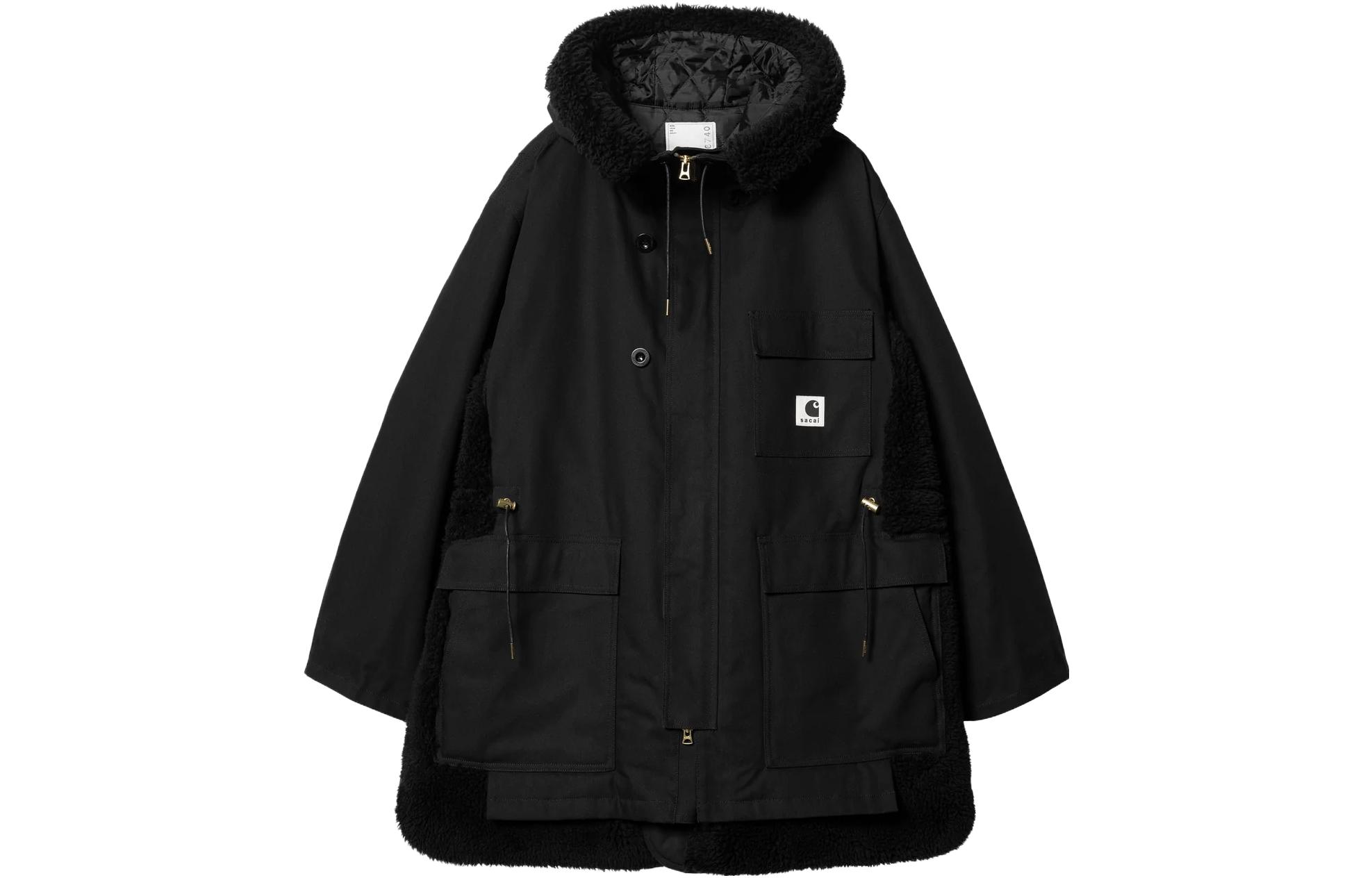Sacai Carhartt WIP FW23 Unisex Oversized Black Hooded Parka Jacket 23-03109M-001
