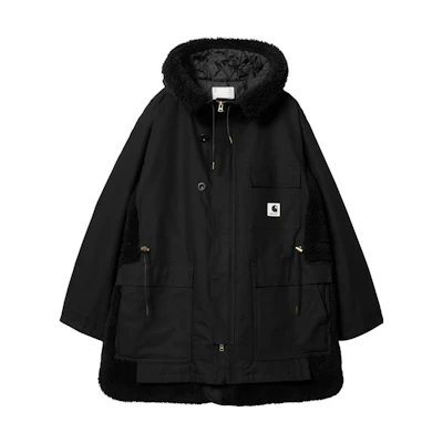 Sacai Carhartt WIP FW23 Unisex Oversized Black Hooded Parka Jacket 23-03109M-001