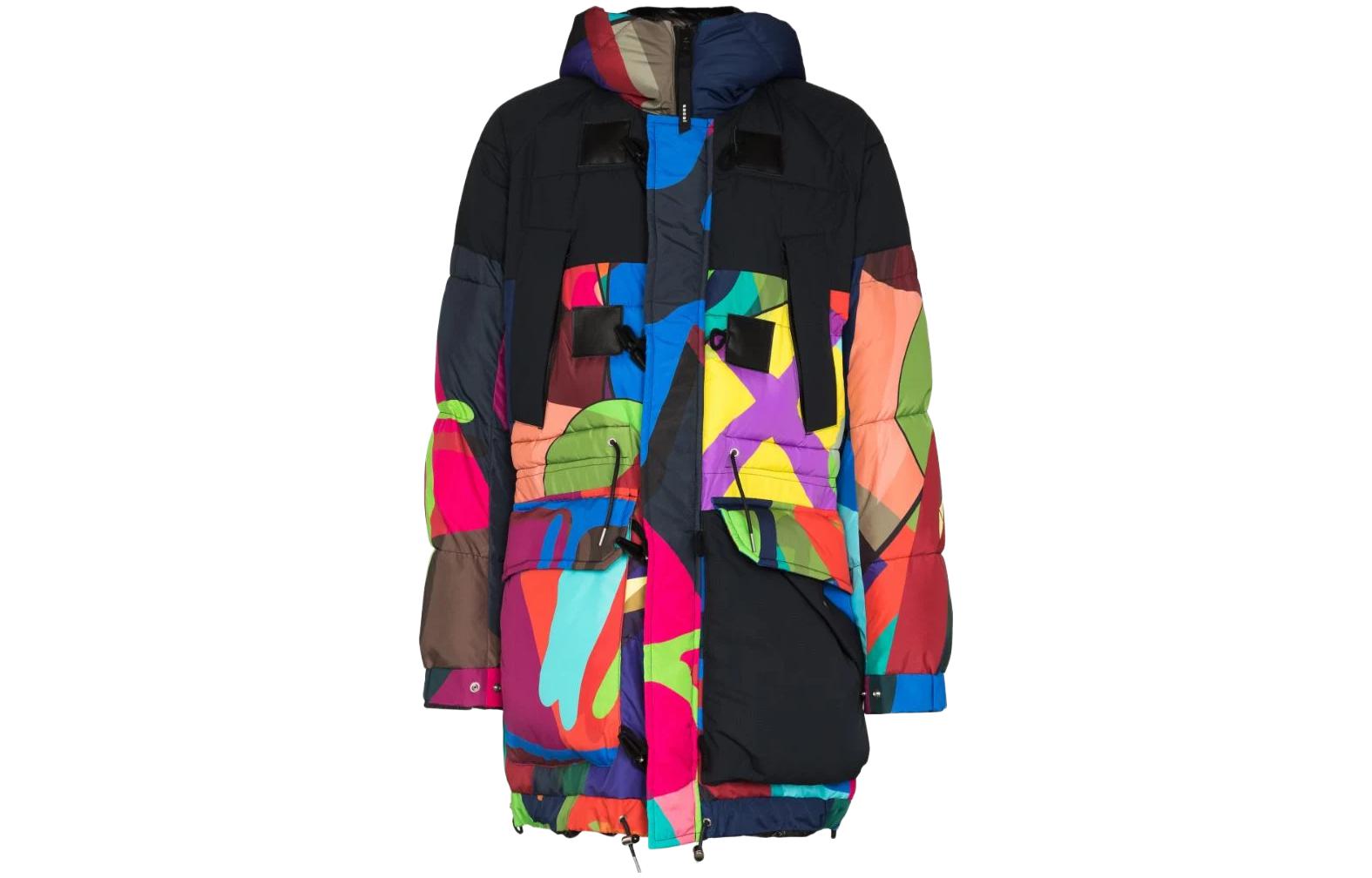 Sacai x KAWS  Multi-Color Hooded Cotton Coat Collaboration. 21-02560M