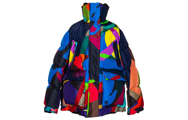 Sacai x KAWS FW21 Colorblock Down Puffer Jacket Unisex Winter Outerwear 21-05678