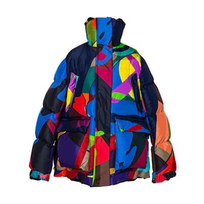 Sacai KAWS FW21 Colorblock Down Puffer Jacket Unisex Winter Outerwear 21-05678