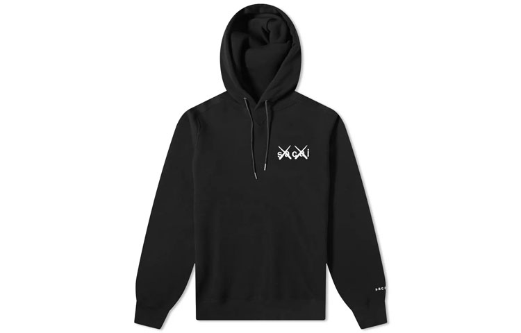 Sacai KAWS FW21 Logo Embroidered Pullover Hoodie Black 21-0283S003