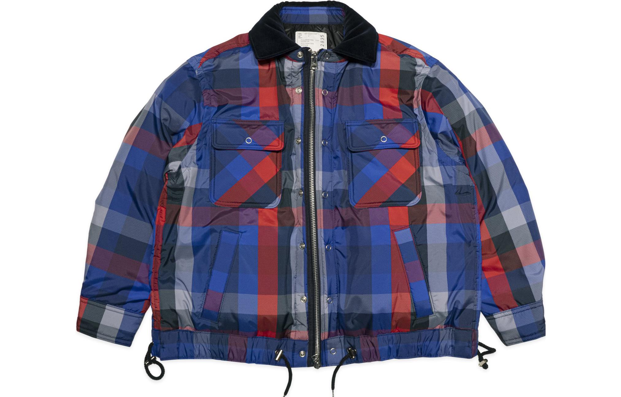 Sacai Zip Plaid Collar Jacket Unisex Navy Blue 22-02835NY