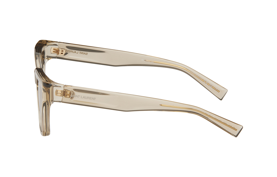 Lookbook Saint Laurent  Beige Square Acetate Sunglasses with Logo Print Temples SL641