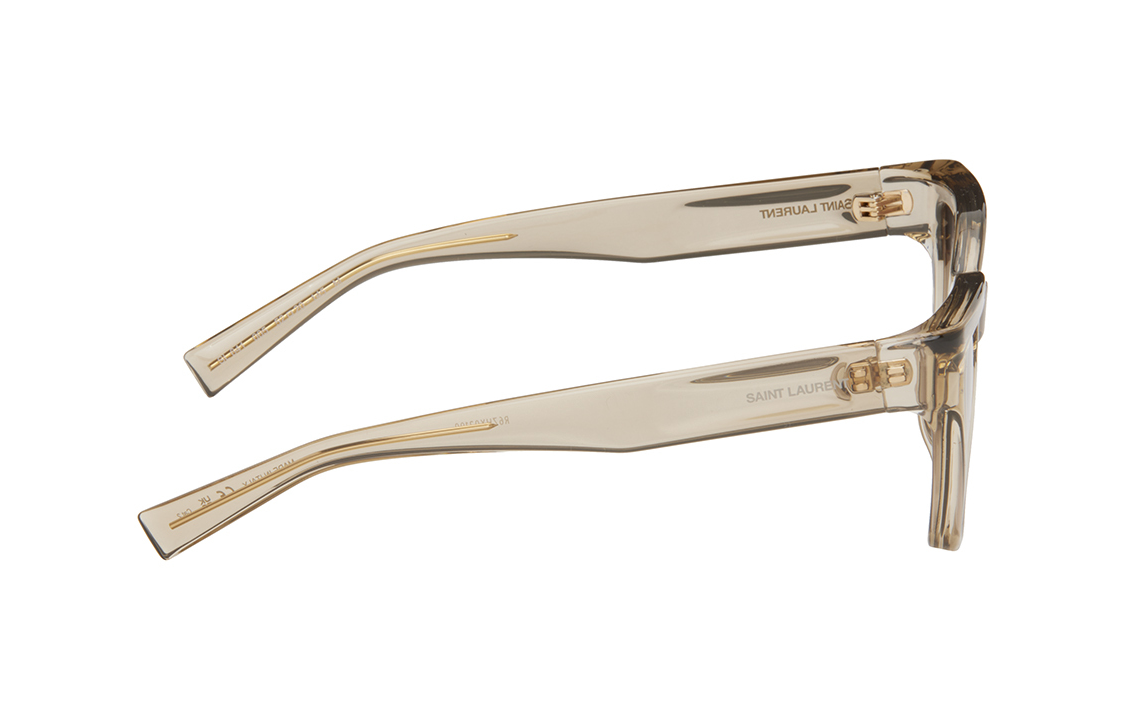 Shop Saint Laurent  Beige Square Acetate Sunglasses with Logo Print Temples SL641