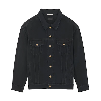 SAINT LAURENT Black Casual Loose Denim Jacket with Solid Color Design. 730958Y16PD1289