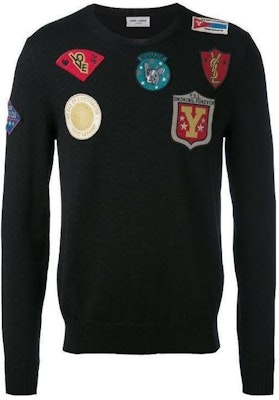 SAINT LAURENT Black Crewneck Slim Fit Printed Long Sleeve Sweater 482619-Y1VG1-1000 Order SAINT LAURENT Black Crewneck Slim Fit Printed Long Sleeve Sweater 482619-Y1VG1-1000