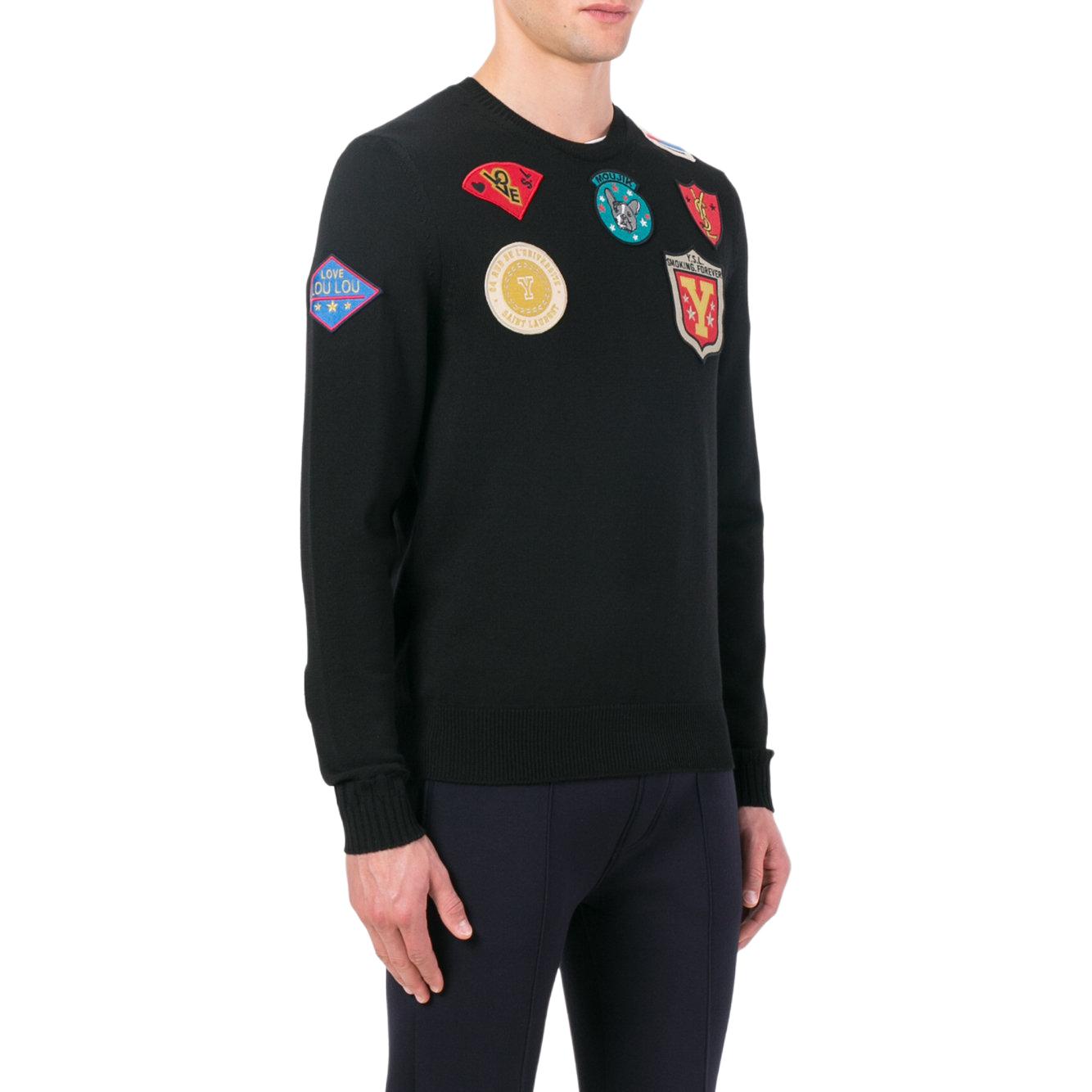 Purchase SAINT LAURENT  Black Crewneck Slim Fit Printed Long Sleeve Sweater 482619-Y1VG1-1000