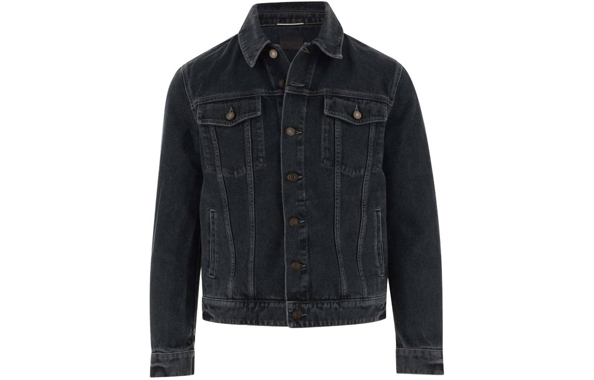 SAINT LAURENT  Black Denim Jacket with Point Collar and Button Closure. 695177Y07TE3962