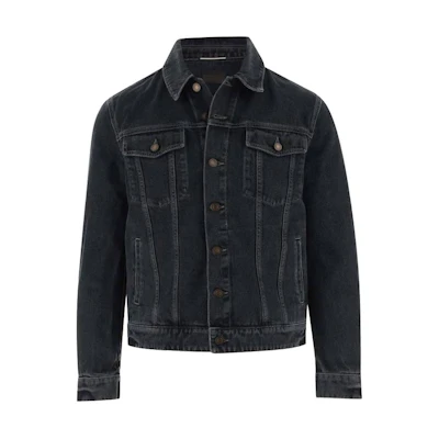 SAINT LAURENT Black Denim Jacket with Point Collar and Button Closure. 695177Y07TE3962