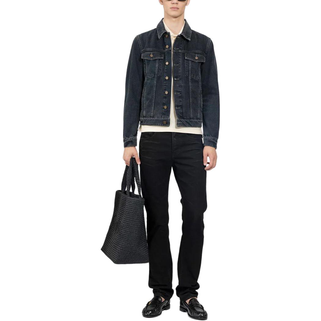 Shop サンローラン ブラックデニムジャケット ポイントカラー ボタン留め仕様 695177Y07TE3962