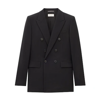 Saint Laurent Black Double-Breasted Blazer Jacket with Notched Lapels. 801873Y404W1000