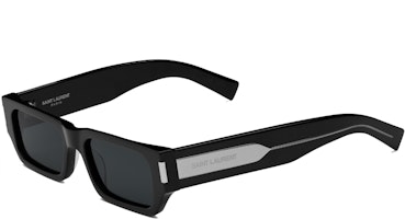 SAINT LAURENT Black Irregular Sunglasses with Logo Acetate Frame. 779820Y99601033 SAINT LAURENT Black Irregular Sunglasses with Logo Acetate Frame. 779820Y99601033