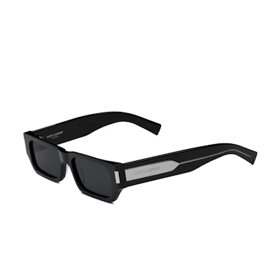 SAINT LAURENT Black Irregular Sunglasses with Logo Acetate Frame. 779820Y99601033