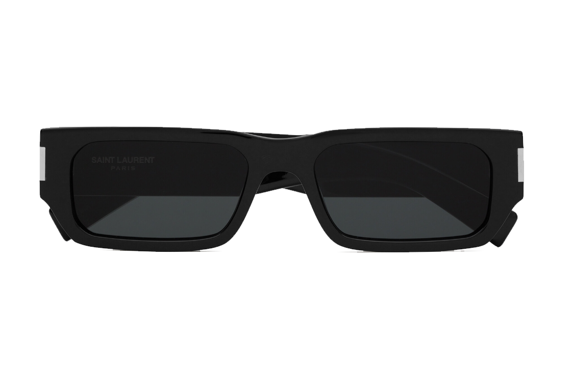 Lookbook SAINT LAURENT  Black Irregular Sunglasses with Logo Acetate Frame. 779820Y99601033