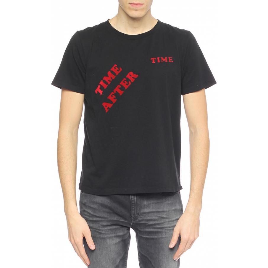 Lookbook SAINT LAURENT Kaos Hitam Logo Bordir Crewneck Loose Fit. 500637YB2MG6403