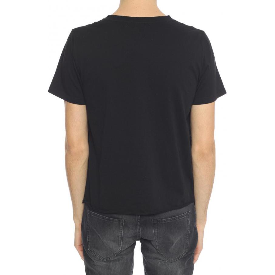 Shop SAINT LAURENT Kaos Hitam Logo Bordir Crewneck Loose Fit. 500637YB2MG6403