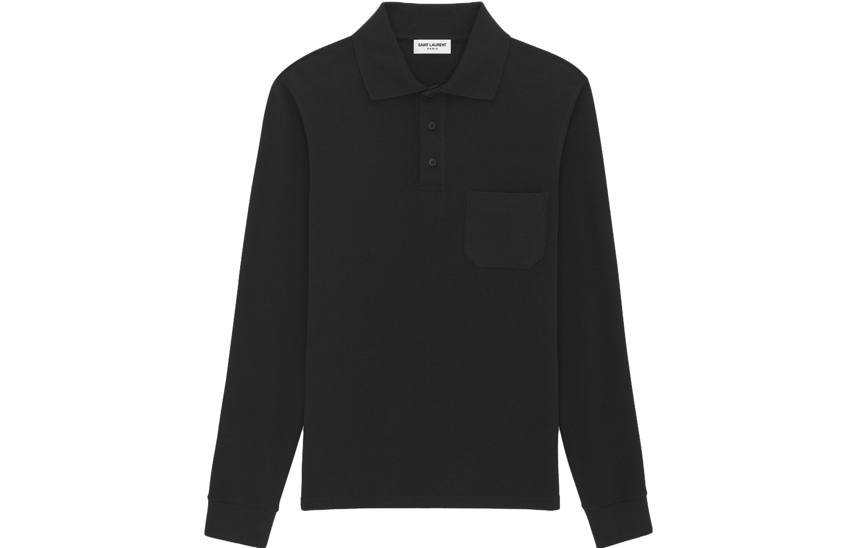 Saint Laurent  Black Long Sleeve Polo Shirt with Chest Pocket. 750525Y37HC1000
