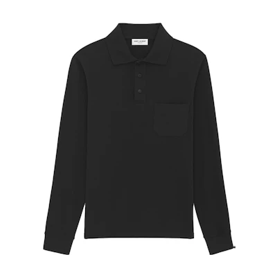 Saint Laurent Black Long Sleeve Polo Shirt with Chest Pocket. 750525Y37HC1000