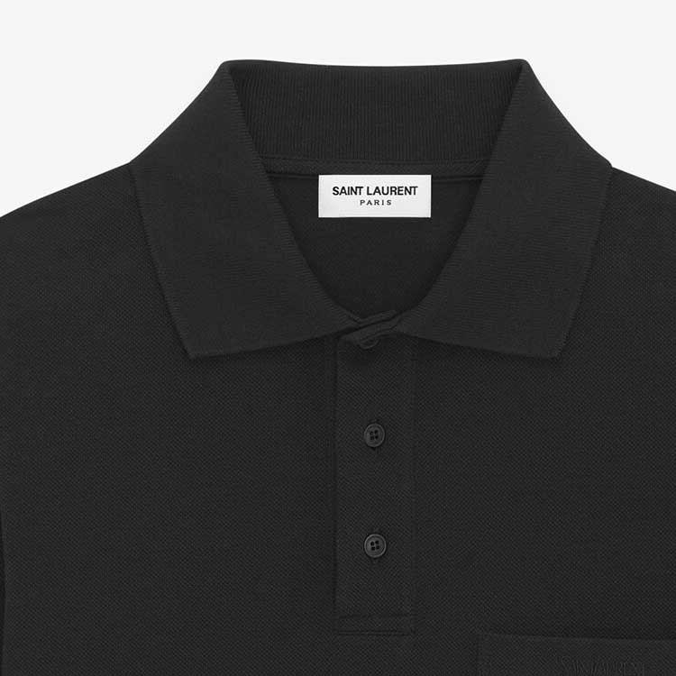 Details for Saint Laurent Polo Lengan Panjang Hitam dengan Saku Dada. 750525Y37HC1000