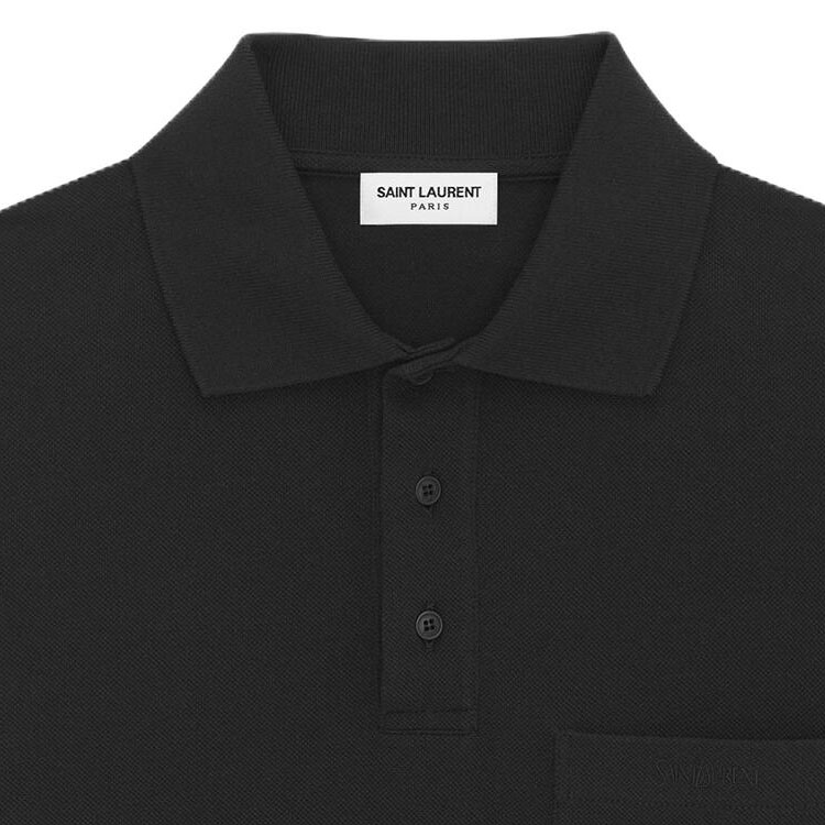 Cheap Saint Laurent Polo Lengan Panjang Hitam dengan Saku Dada. 750525Y37HC1000