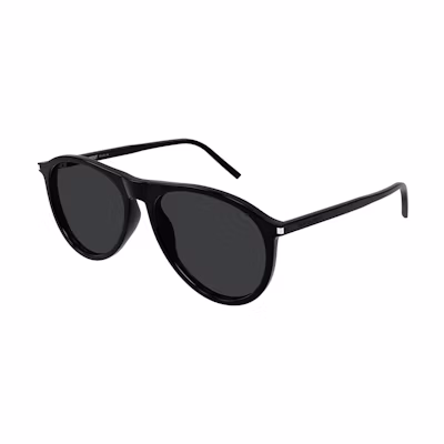 Saint Laurent Black Oval Acetate Sunglasses with Letter Logo Temples. SL667001