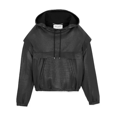 SAINT LAURENT Black Oversized Hooded Pullover Long-Sleeve Sweatshirt 778487YCNF21000