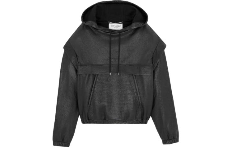 Order SAINT LAURENT  Black Oversized Hooded Pullover Long-Sleeve Sweatshirt 778487YCNF21000