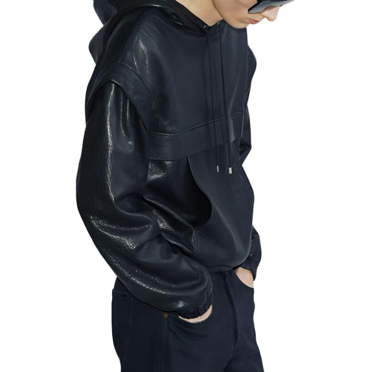 Shop SAINT LAURENT  Black Oversized Hooded Pullover Long-Sleeve Sweatshirt 778487YCNF21000