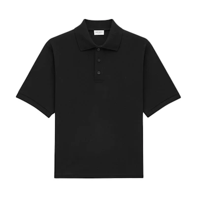 SAINT LAURENT Black Short Sleeve Solid Button-Up Polo Shirt 798944Y37HC1000