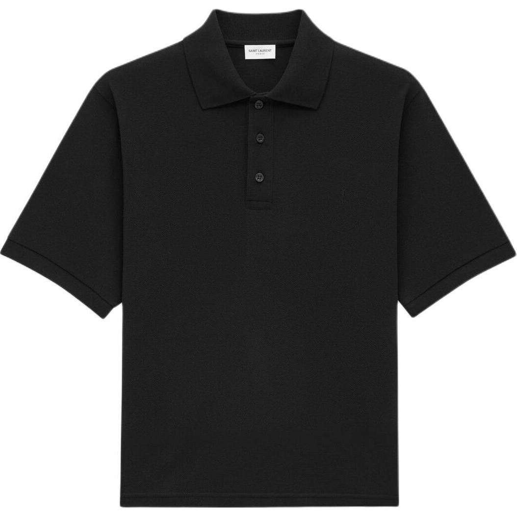 Order SAINT LAURENT  Black Short Sleeve Solid Button-Up Polo Shirt 798944Y37HC1000