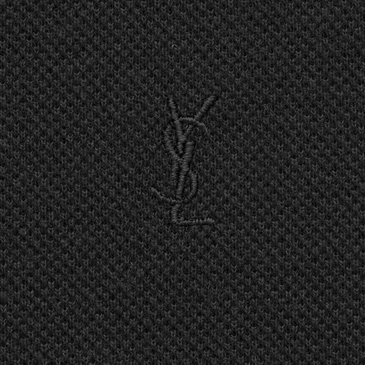 Shop SAINT LAURENT  Black Short Sleeve Solid Button-Up Polo Shirt 798944Y37HC1000