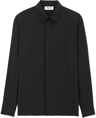 SAINT LAURENT Black Solid Long Sleeve Button-Up Shirt 774775Y1I501000 Buy SAINT LAURENT Black Solid Long Sleeve Button-Up Shirt 774775Y1I501000