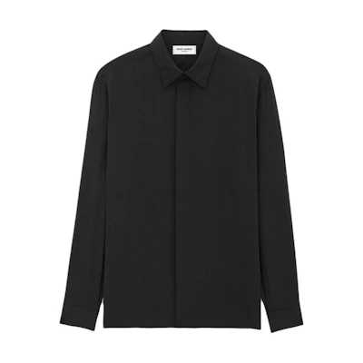 SAINT LAURENT Black Solid Long Sleeve Button-Up Shirt 774775Y1I501000